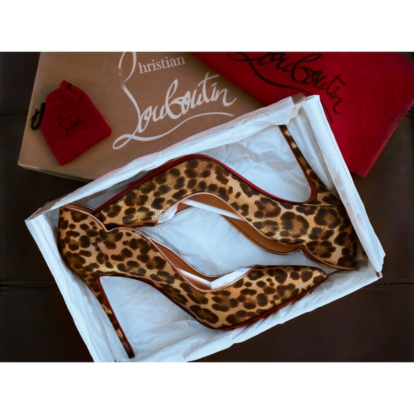 ❤️ NIB Christian Louboutin Hot Chick 100 Leopard metallic embossed leather 40.5 - Picture 8 of 9
